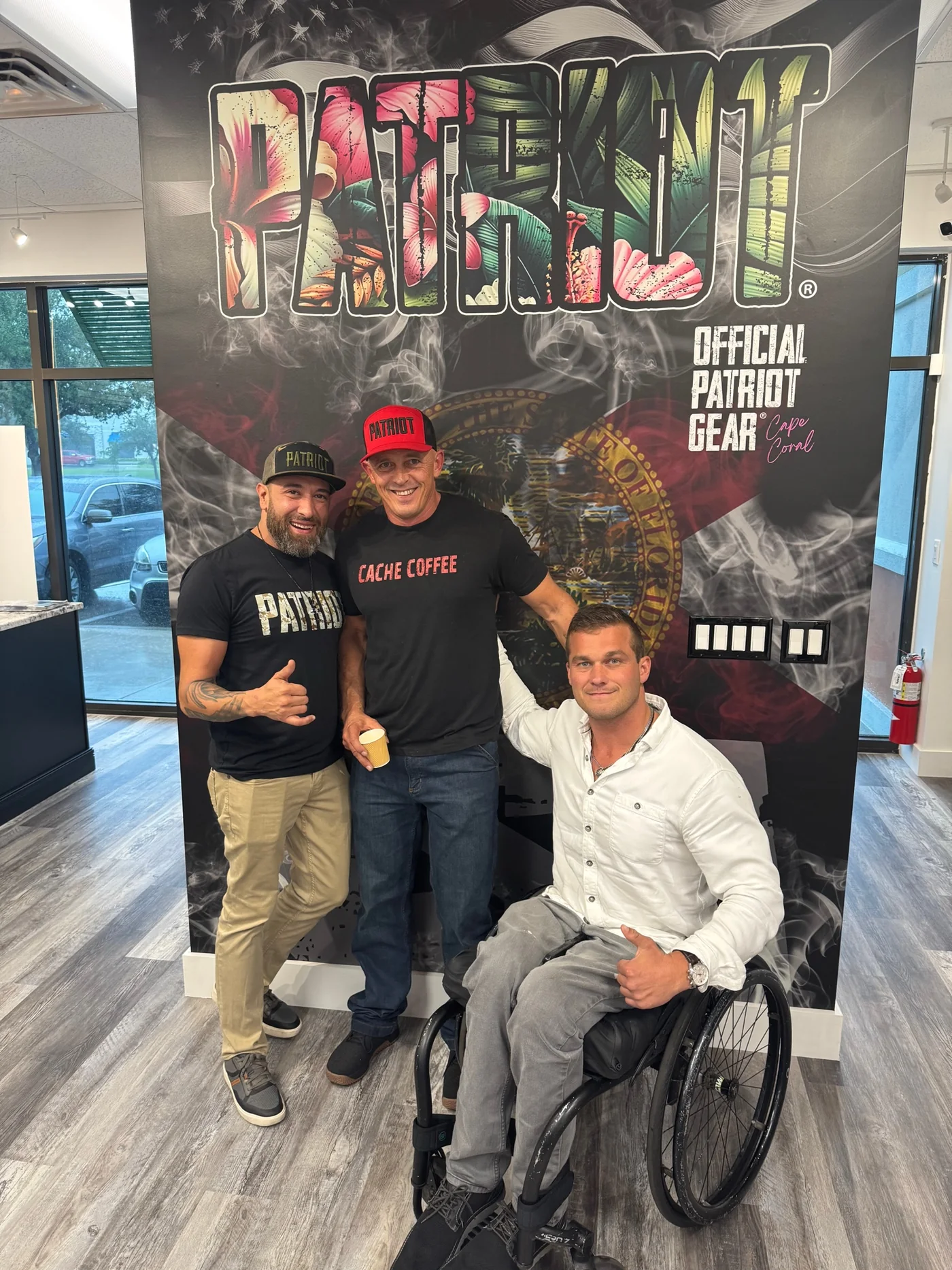 Jamie Buttars visiting Conservative Ant at Patriot Gear in Florida with former U.S. Representative Madison Cawthorn in August 2025
