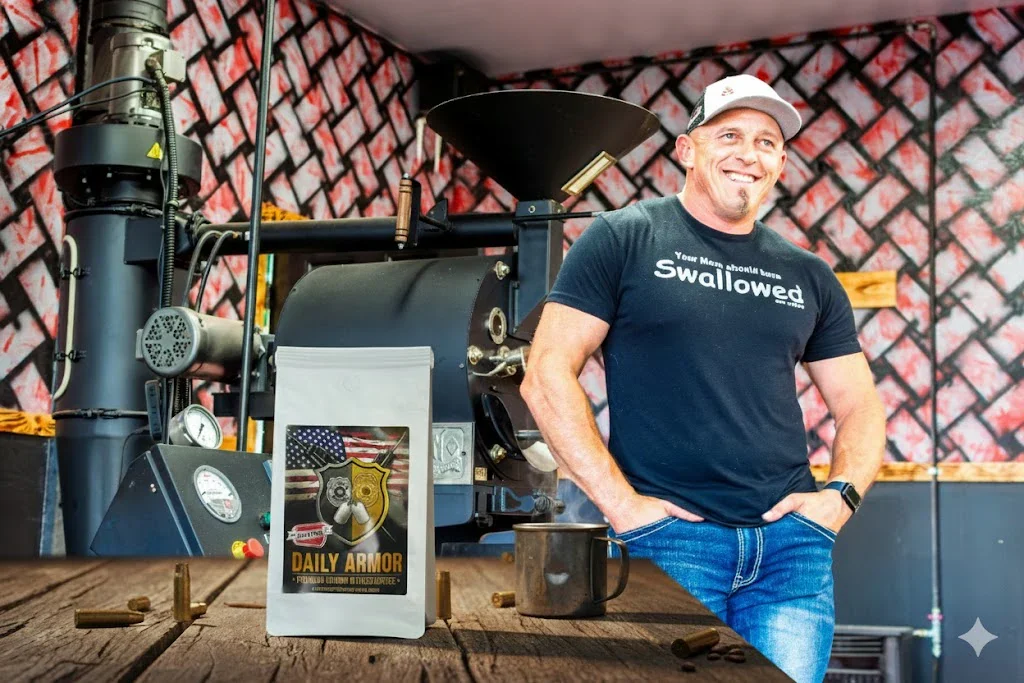 Cache Coffee roasting setup in Paradise, Utah with its American-built San Franciscan coffee roaster