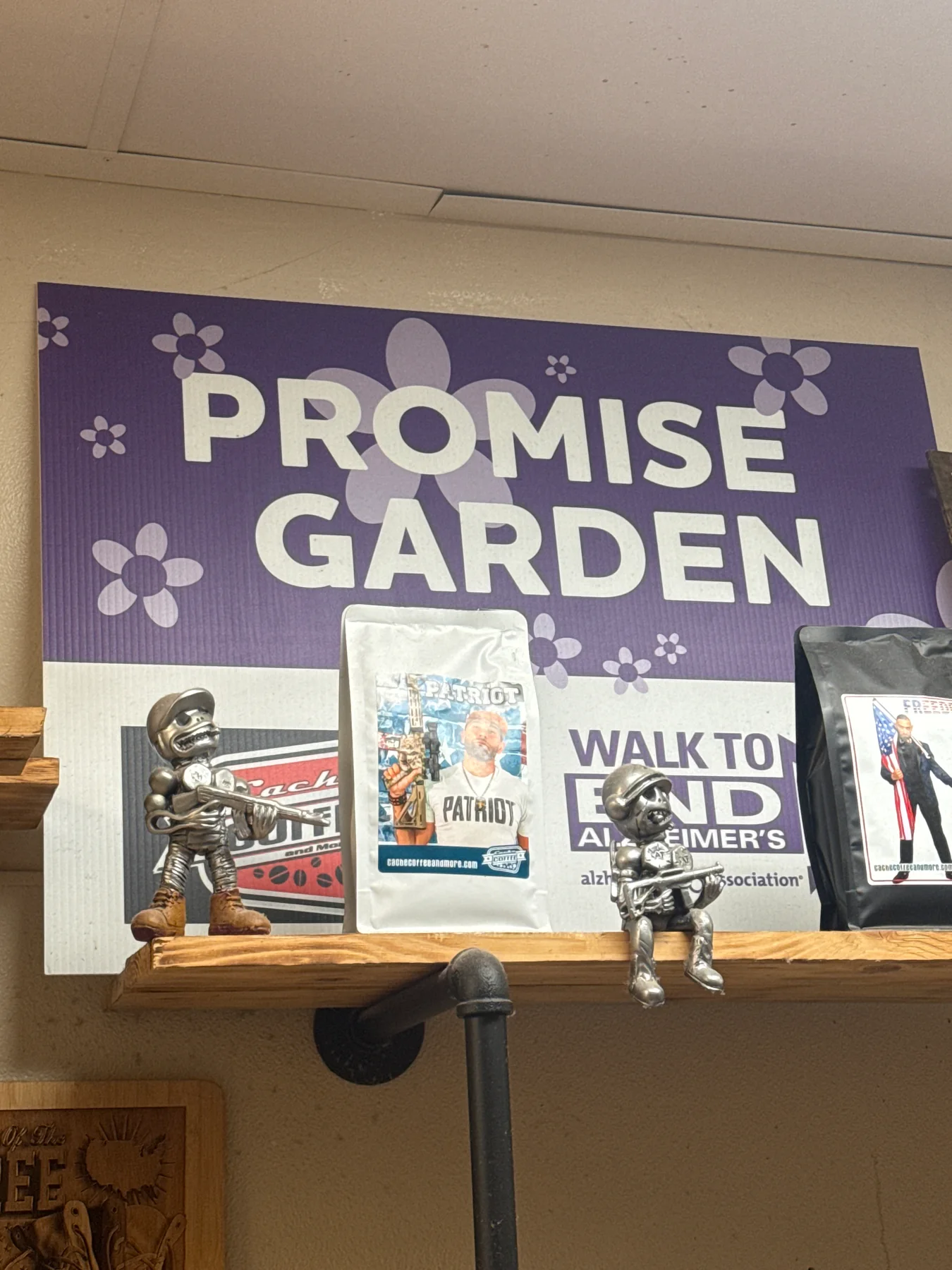 Cache Coffee product shown with Walk to End Alzheimer's Promise Garden materials